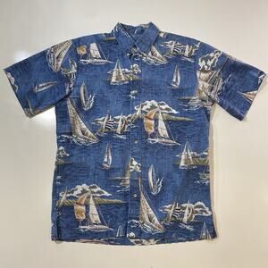 Reyn Spooner Men’s Nane'a Kloth Yacht Sailboat Aloha Shirt Medium Blue